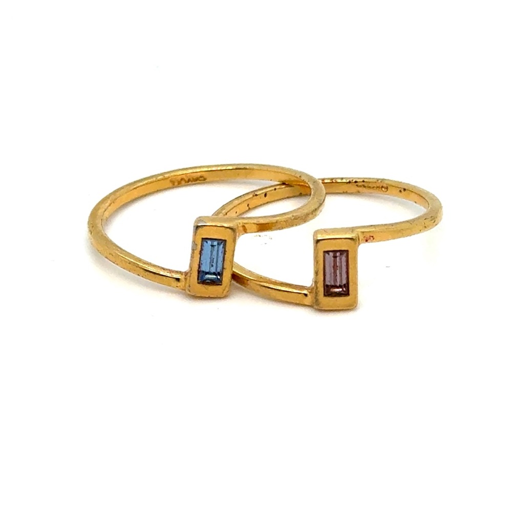 Avon Gold Stacked‎ Baguette Gemstone Rings - Blue & Pink